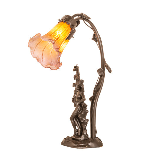 Meyda Lighting Lighting 17" High Amber/Purple Tiffany Pond Lily 2 Light Trellis Girl Accent Lamp