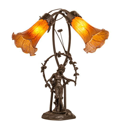 Meyda Lighting Lighting 17" High Amber Tiffany Pond Lily 2 Light Trellis Girl Accent Lamp