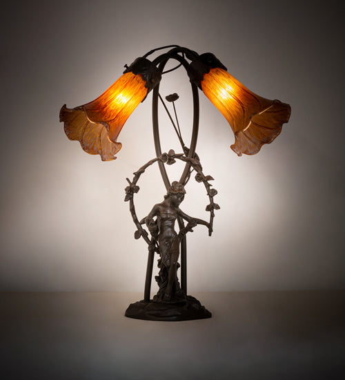 Meyda Lighting Lighting 17" High Amber Tiffany Pond Lily 2 Light Trellis Girl Accent Lamp