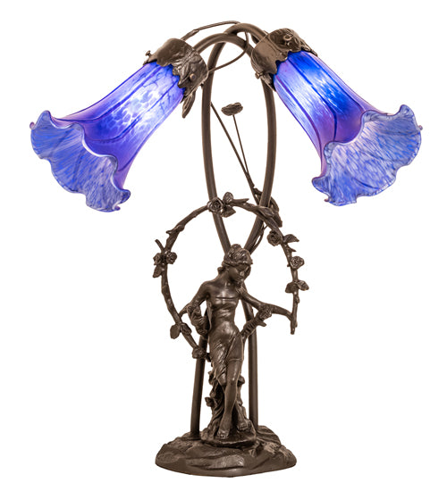 Meyda Lighting Lighting 17" High Blue Tiffany Pond Lily 2 Light Trellis Girl Accent Lamp