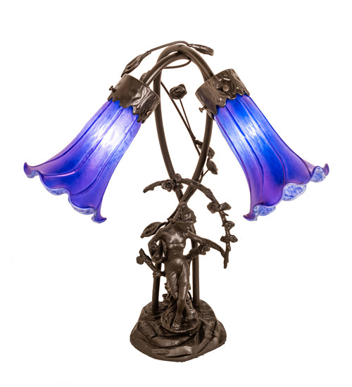 Meyda Lighting Lighting 17" High Blue Tiffany Pond Lily 2 Light Trellis Girl Accent Lamp
