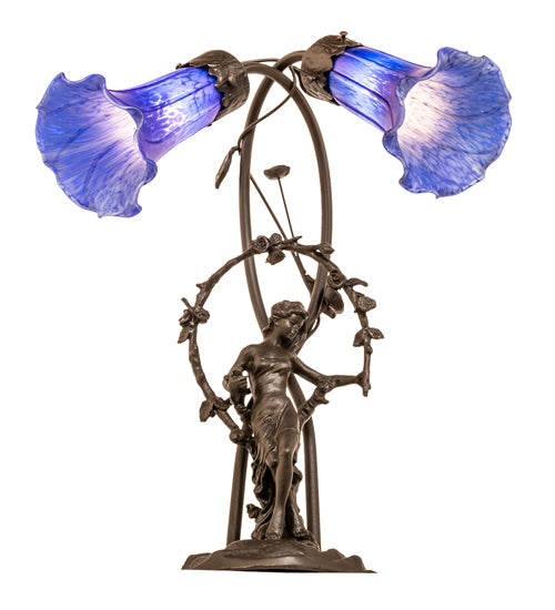 Meyda Lighting Lighting 17" High Blue Tiffany Pond Lily 2 Light Trellis Girl Accent Lamp