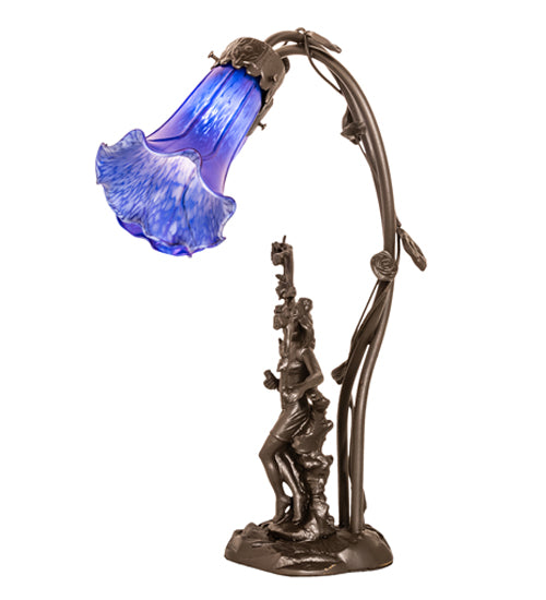 Meyda Lighting Lighting 17" High Blue Tiffany Pond Lily 2 Light Trellis Girl Accent Lamp