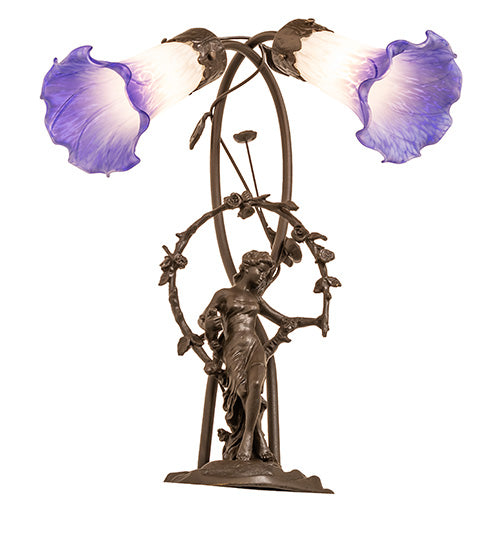 Meyda Lighting Lighting 17" High Blue/White Pond Lily 2 Light Trellis Girl Table Lamp