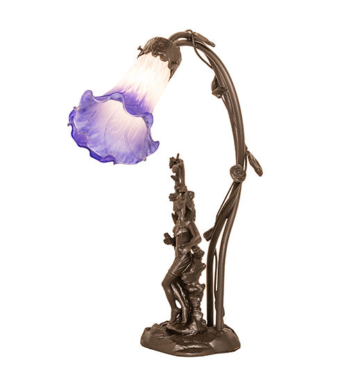 Meyda Lighting Lighting 17" High Blue/White Pond Lily 2 Light Trellis Girl Table Lamp