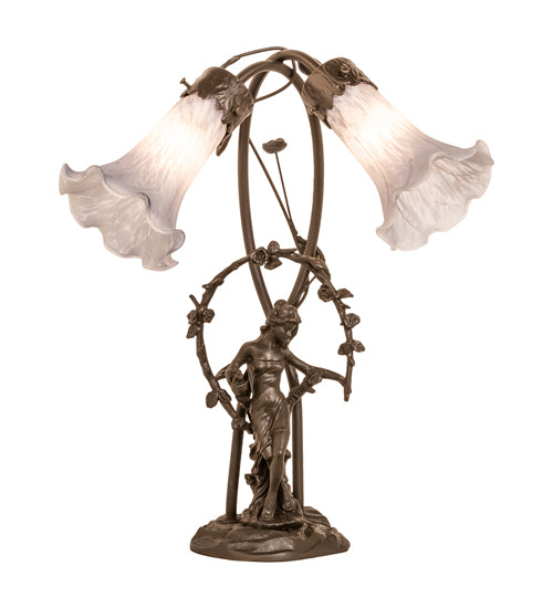 Meyda Lighting Lighting 17" High Gray Tiffany Pond Lily 2 Light Trellis Girl Accent Lamp