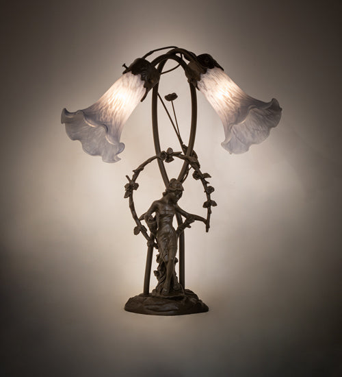 Meyda Lighting Lighting 17" High Gray Tiffany Pond Lily 2 Light Trellis Girl Accent Lamp