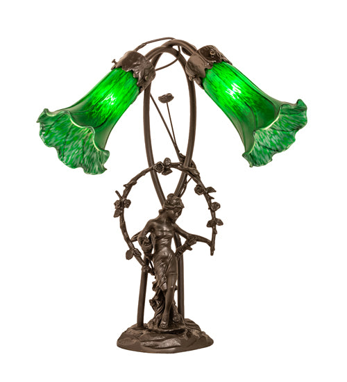 Meyda Lighting Lighting 17" High Green Tiffany Pond Lily 2 Light Trellis Girl Accent Lamp