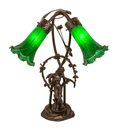 Meyda Lighting Lighting 17" High Green Tiffany Pond Lily 2 Light Trellis Girl Accent Lamp
