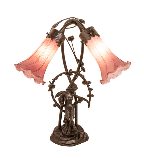 Meyda Lighting Lighting 17" High Lavender Tiffany Pond Lily 2 Light Trellis Girl Accent Lamp