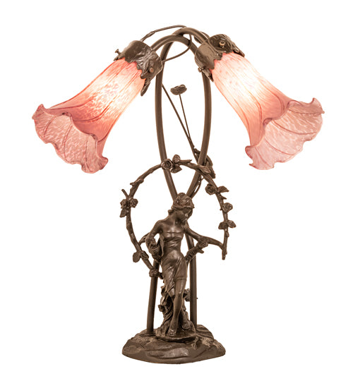 Meyda Lighting Lighting 17" High Lavender Tiffany Pond Lily 2 Light Trellis Girl Accent Lamp