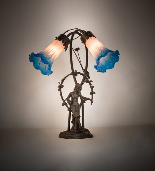 Meyda Lighting Lighting 17" High Pink Pond Lily 2 Light Trellis Girl Accent Lamp