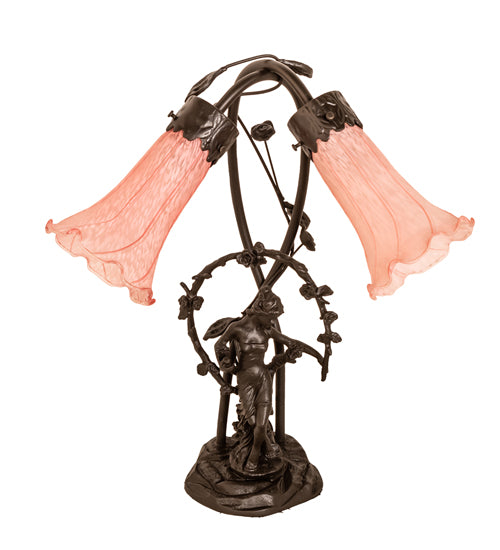 Meyda Lighting Lighting 17" High Pink Tiffany Pond Lily 2 Light Trellis Girl Accent Lamp