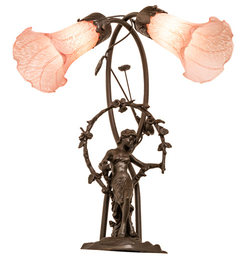 Meyda Lighting Lighting 17" High Pink Tiffany Pond Lily 2 Light Trellis Girl Accent Lamp