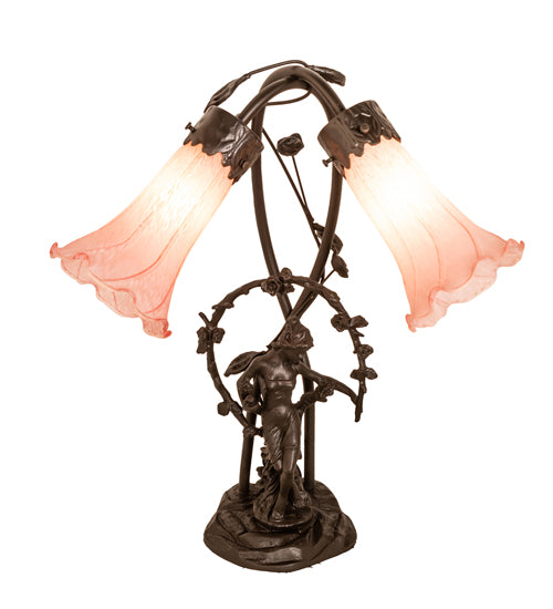 Meyda Lighting Lighting 17" High Pink Tiffany Pond Lily 2 Light Trellis Girl Accent Lamp