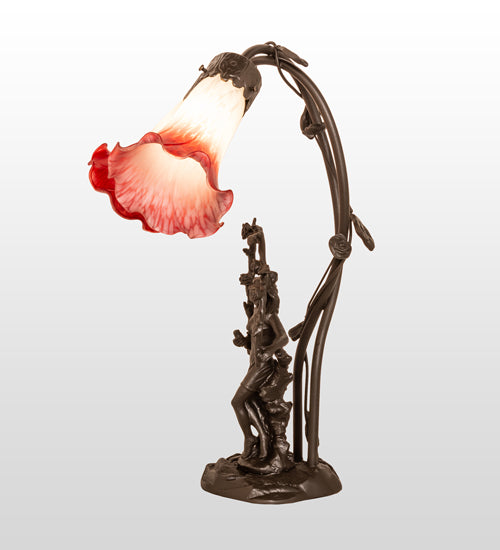 Meyda Lighting Lighting 17" High Pink/White Tiffany Pond Lily 2 Light Trellis Girl Accent Lamp