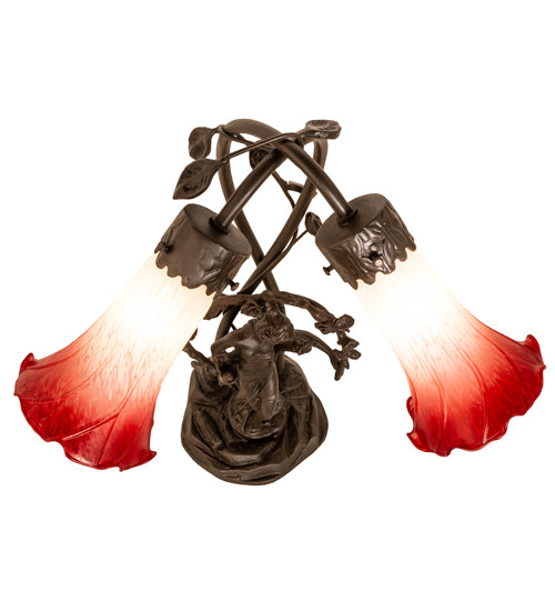 Meyda Lighting Lighting 17" High Red/White Tiffany Pond Lily 2 Light Trellis Girl Accent Lamp