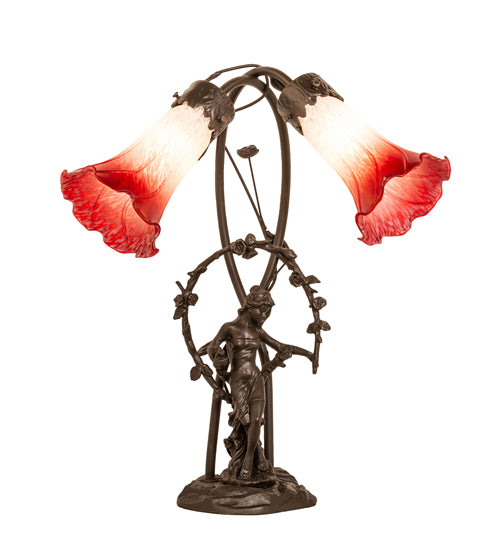 Meyda Lighting Lighting 17" High Red/White Tiffany Pond Lily 2 Light Trellis Girl Accent Lamp