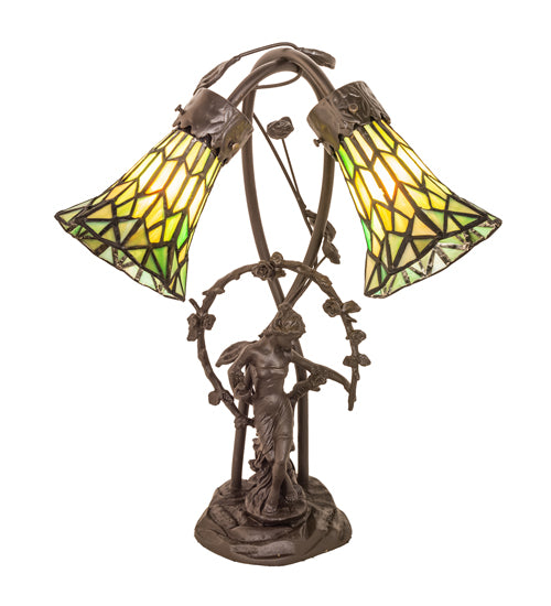 Meyda Lighting Lighting 17" High Stained Glass Pond Lily 2 Light Trellis Girl Accent Lamp