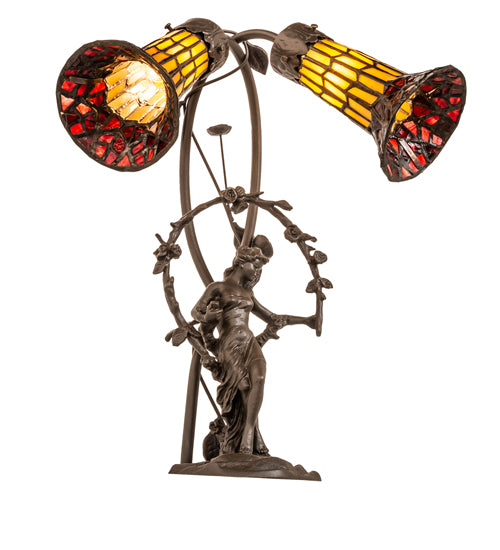 Meyda Lighting Lighting 17" High Stained Glass Pond Lily 2 Light Trellis Girl Accent Lamp