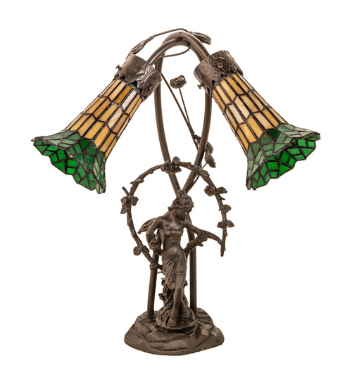Meyda Lighting Lighting 17" High Stained Glass Pond Lily 2 Light Trellis Girl Accent Lamp