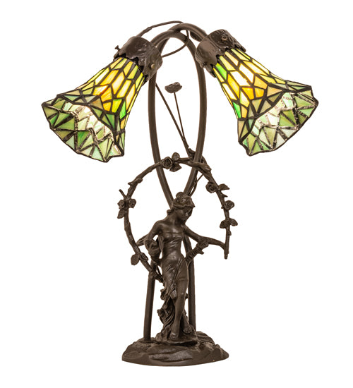 Meyda Lighting Lighting 17" High Stained Glass Pond Lily 2 Light Trellis Girl Accent Lamp