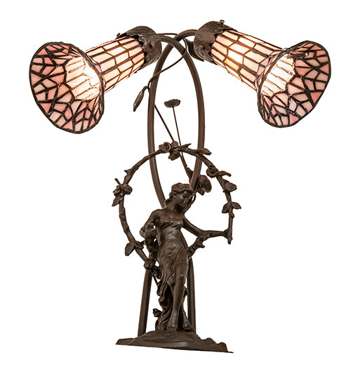 Meyda Lighting Lighting 17" High Stained Glass Pond Lily 2 Light Trellis Girl Accent Lamp