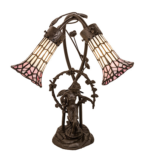 Meyda Lighting Lighting 17" High Stained Glass Pond Lily 2 Light Trellis Girl Accent Lamp