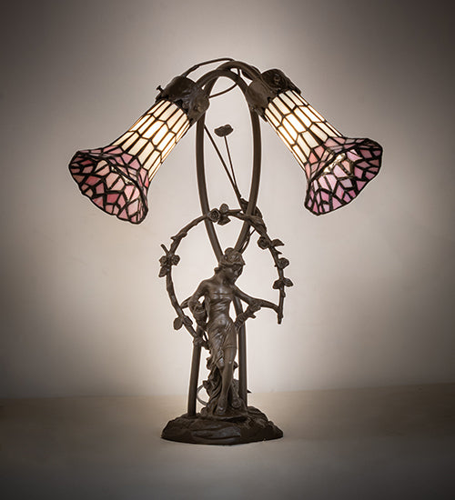 Meyda Lighting Lighting 17" High Stained Glass Pond Lily 2 Light Trellis Girl Accent Lamp