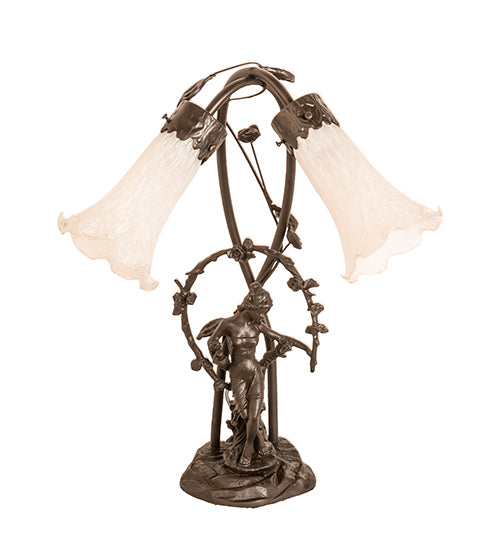Meyda Lighting Lighting 17" High White Tiffany Pond Lily 2 Light Trellis Girl Accent Lamp