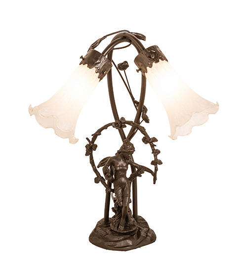 Meyda Lighting Lighting 17" High White Tiffany Pond Lily 2 Light Trellis Girl Accent Lamp