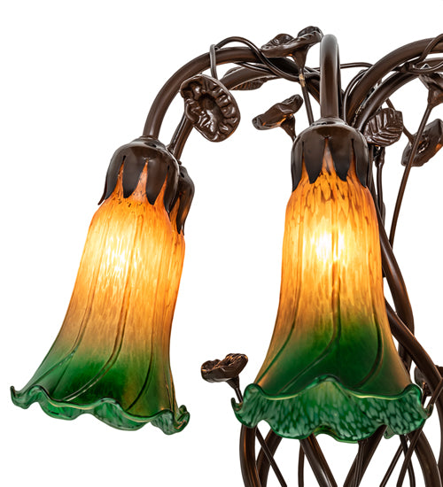 Meyda Lighting Lighting 18" High Amber/Green Tiffany Pond Lily 6 Light Table Lamp