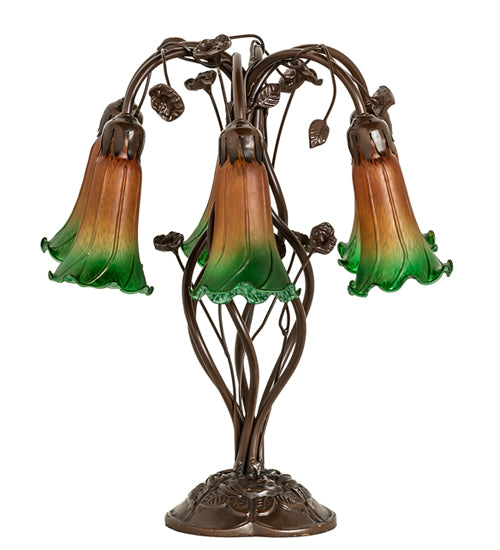 Meyda Lighting Lighting 18" High Amber/Green Tiffany Pond Lily 6 Light Table Lamp