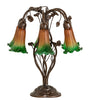 Meyda Lighting Lighting 18" High Amber/Green Tiffany Pond Lily 6 Light Table Lamp