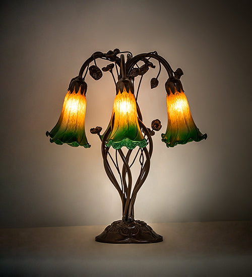 Meyda Lighting Lighting 18" High Amber/Green Tiffany Pond Lily 6 Light Table Lamp