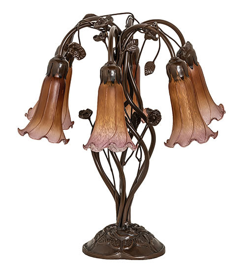 Meyda Lighting Lighting 18" High Amber/Purple Tiffany Pond Lily 6 Light Table Lamp