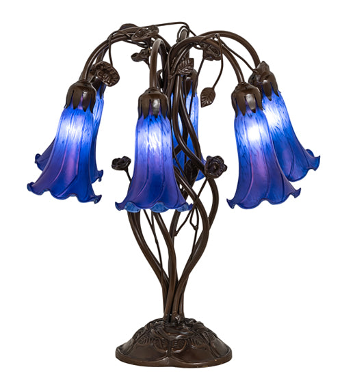 Meyda Lighting Lighting 18" High Blue Tiffany Pond Lily 6 Light Table Lamp