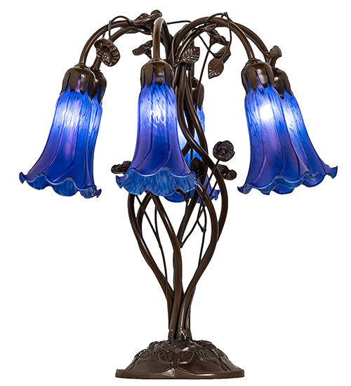 Meyda Lighting Lighting 18" High Blue Tiffany Pond Lily 6 Light Table Lamp