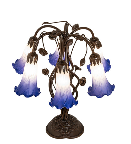 Meyda Lighting Lighting 18" High Blue/White Pond Lily 6 Light Table Lamp