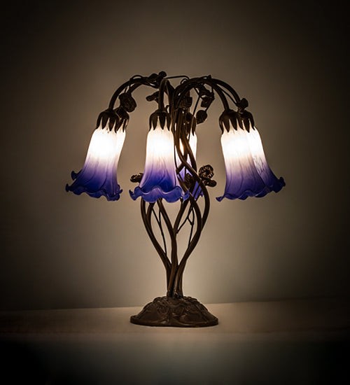 Meyda Lighting Lighting 18" High Blue/White Pond Lily 6 Light Table Lamp