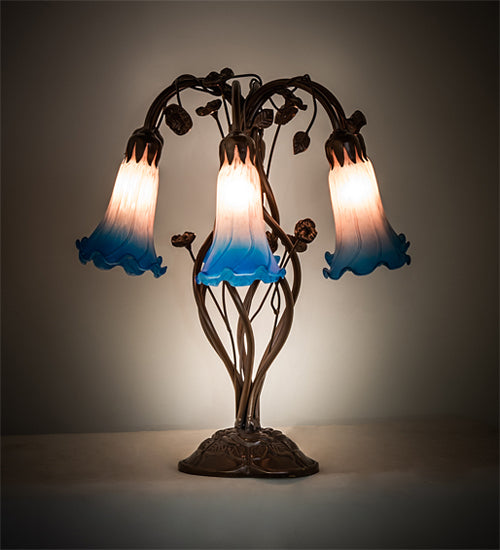 Meyda Lighting Lighting 18" High Pink/Blue Tiffany Pond Lily 6 Light Table Lamp