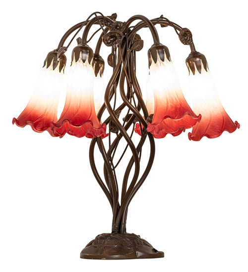 Meyda Lighting Lighting 18" High Red/White Tiffany Pond Lily 6 Light Table Lamp