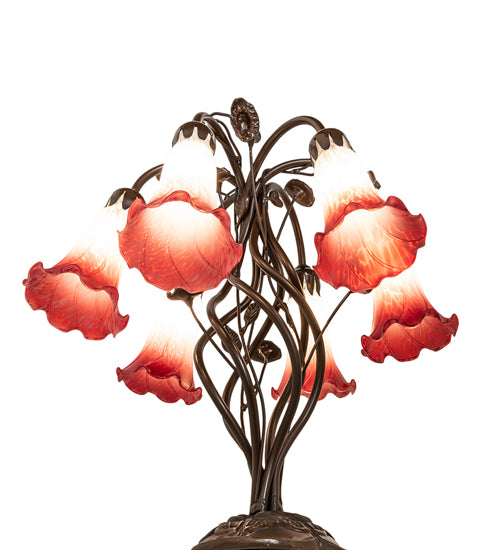 Meyda Lighting Lighting 18" High Red/White Tiffany Pond Lily 6 Light Table Lamp