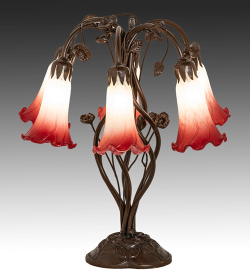Meyda Lighting Lighting 18" High Red/White Tiffany Pond Lily 6 Light Table Lamp