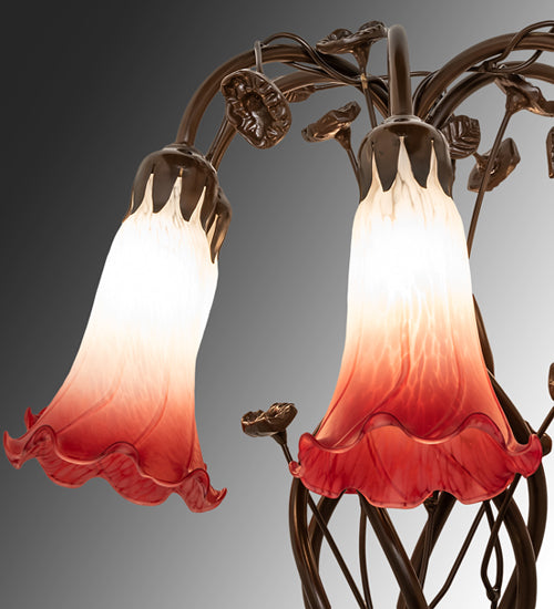 Meyda Lighting Lighting 18" High Red/White Tiffany Pond Lily 6 Light Table Lamp