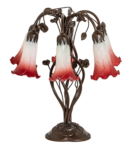 Meyda Lighting Lighting 18" High Red/White Tiffany Pond Lily 6 Light Table Lamp