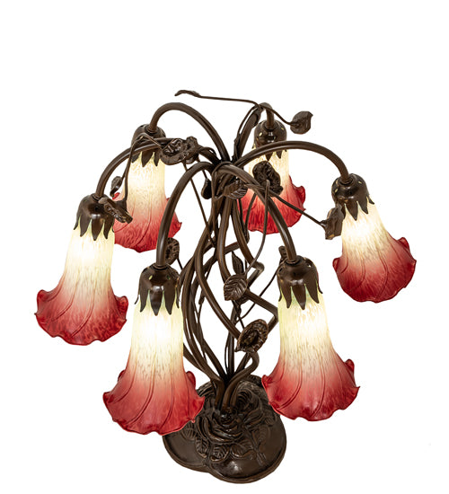 Meyda Lighting Lighting 18" High Seafoam/Cranberry Tiffany Pond Lily 6 Light Table Lamp