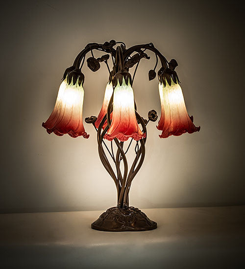 Meyda Lighting Lighting 18" High Seafoam/Cranberry Tiffany Pond Lily 6 Light Table Lamp