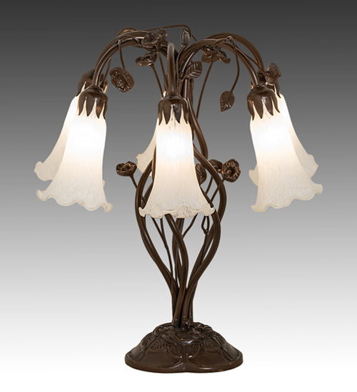 Meyda Lighting Lighting 18" High White Tiffany Pond Lily 6 Light Table Lamp