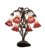 Meyda Lighting Lighting 19" High Pink/White Tiffany Pond Lily 6 Light Table Lamp